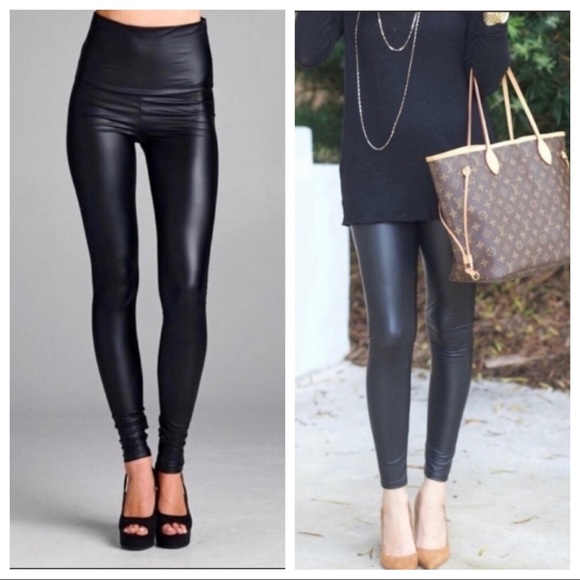 Missaisha555 Pants - High Waist Faux Leather Leggings